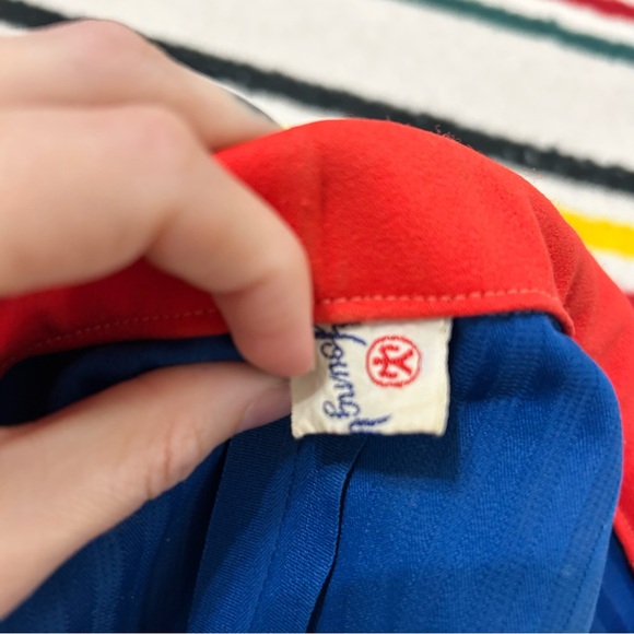 Vintage 60s/70s blue and red mini dress double breasted buttons with collar - Picture 6 of 11